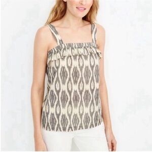 J. Crew Factory tank top cream gray ruffle flounce ikat print sleeveless